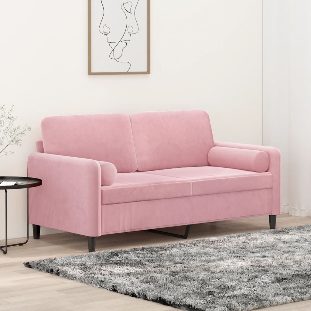 Tweezitsbank Met Sierkussens Fluweel 140 cm Roze