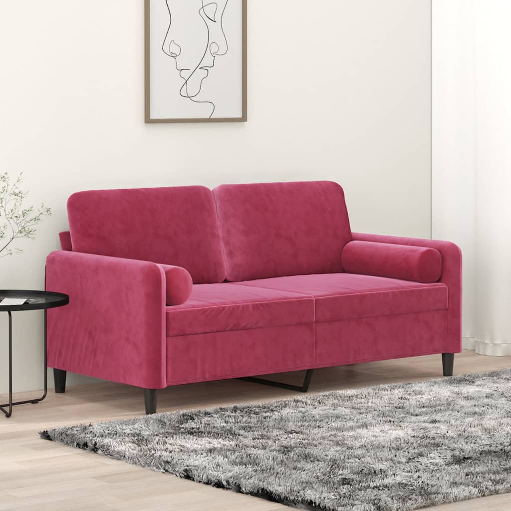 Tweezitsbank Met Sierkussens Fluweel 140 cm Wijnrood