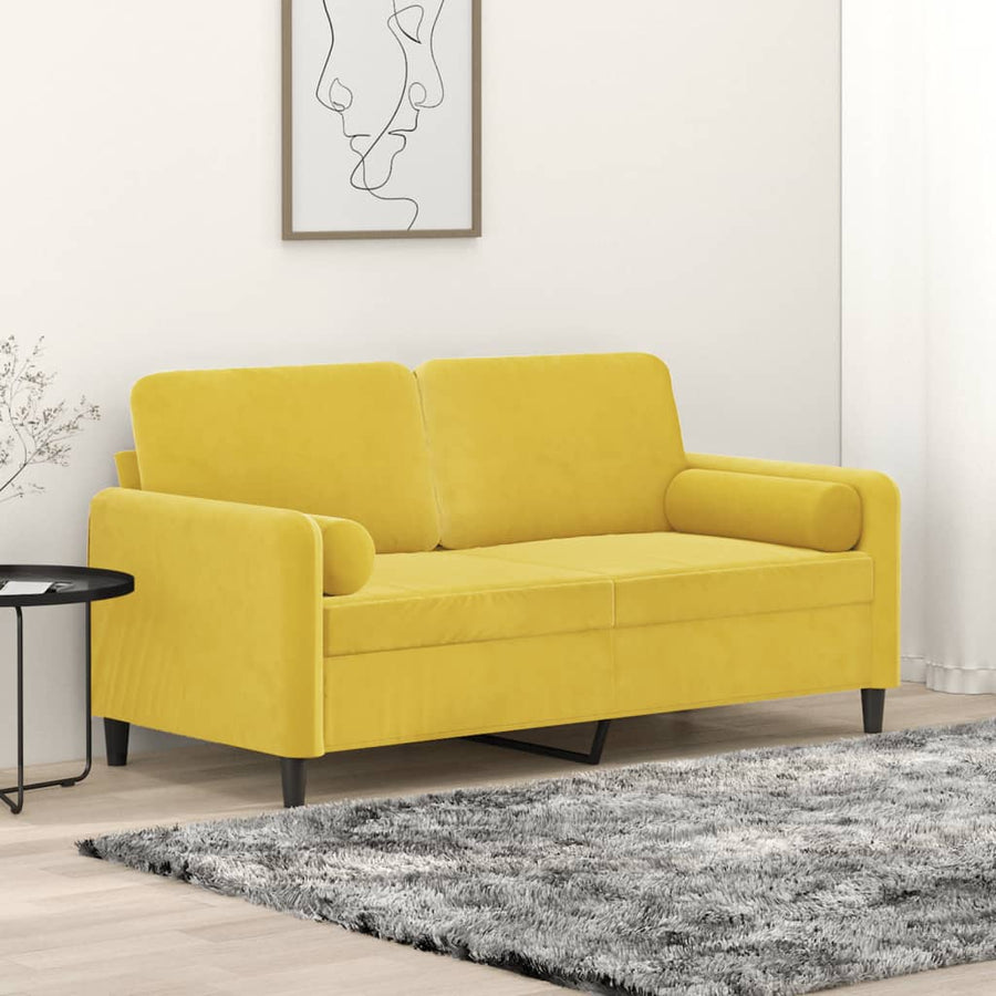 Tweezitsbank Met Sierkussens Fluweel 140 cm Geel
