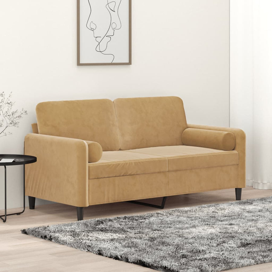 Tweezitsbank Met Sierkussens Fluweel 140 cm Bruin