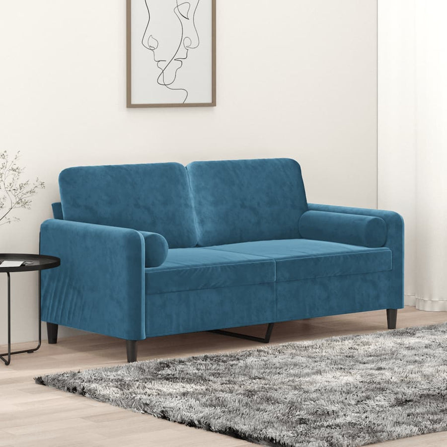 Tweezitsbank Met Sierkussens Fluweel 140 cm Blauw
