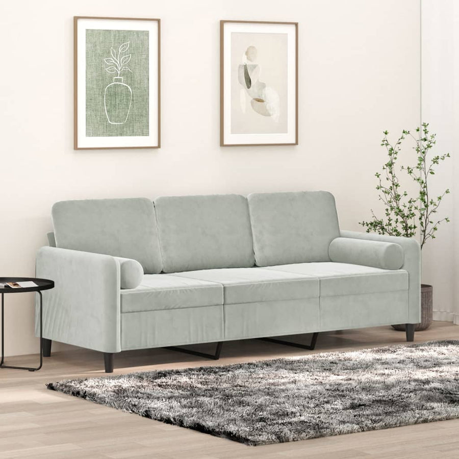 Driezitsbank Met Sierkussens Fluweel 180 cm Lichtgrijs