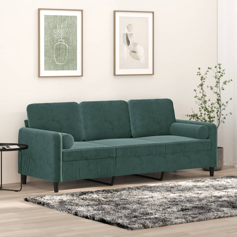 Driezitsbank Met Sierkussens Fluweel 180 cm Donkergroen