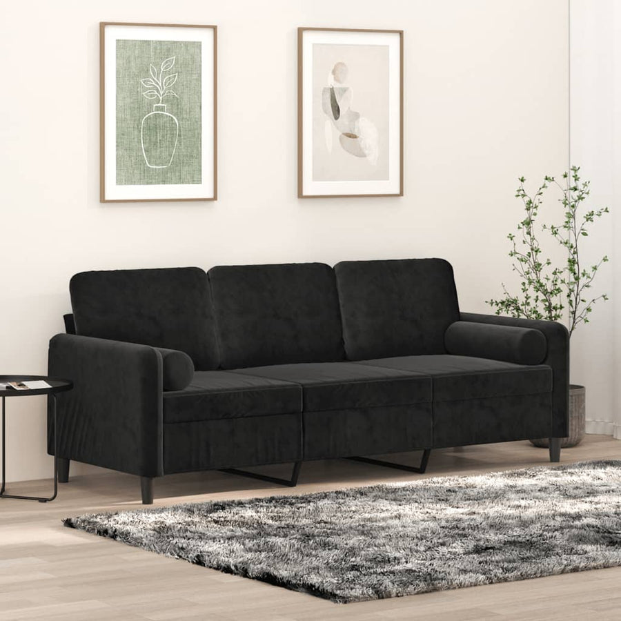 Driezitsbank Met Sierkussens Fluweel 180 cm Zwart