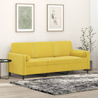 Three-seater sofa with throw pillows 180 cm velvet yellow