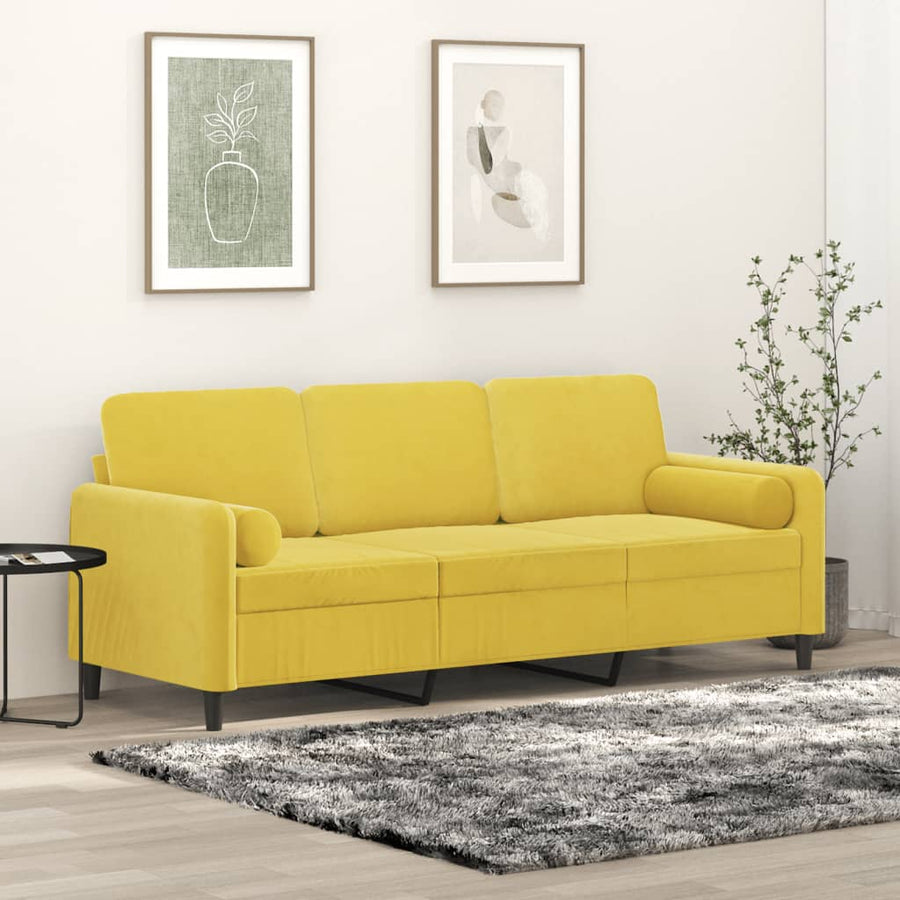Driezitsbank Met Sierkussens Fluweel 180 cm Geel