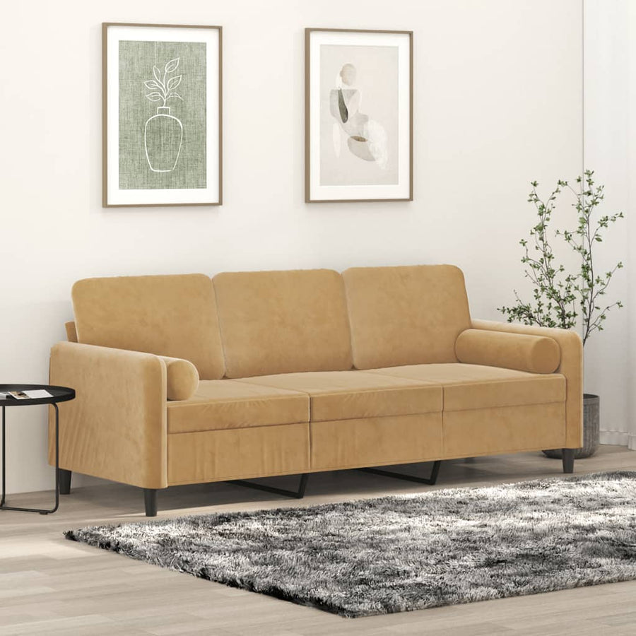 Driezitsbank Met Sierkussens Fluweel 180 cm Bruin