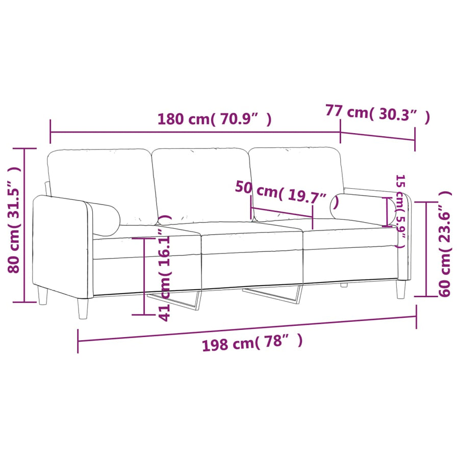 Driezitsbank Met Sierkussens Fluweel Kleurig 180 cm crème