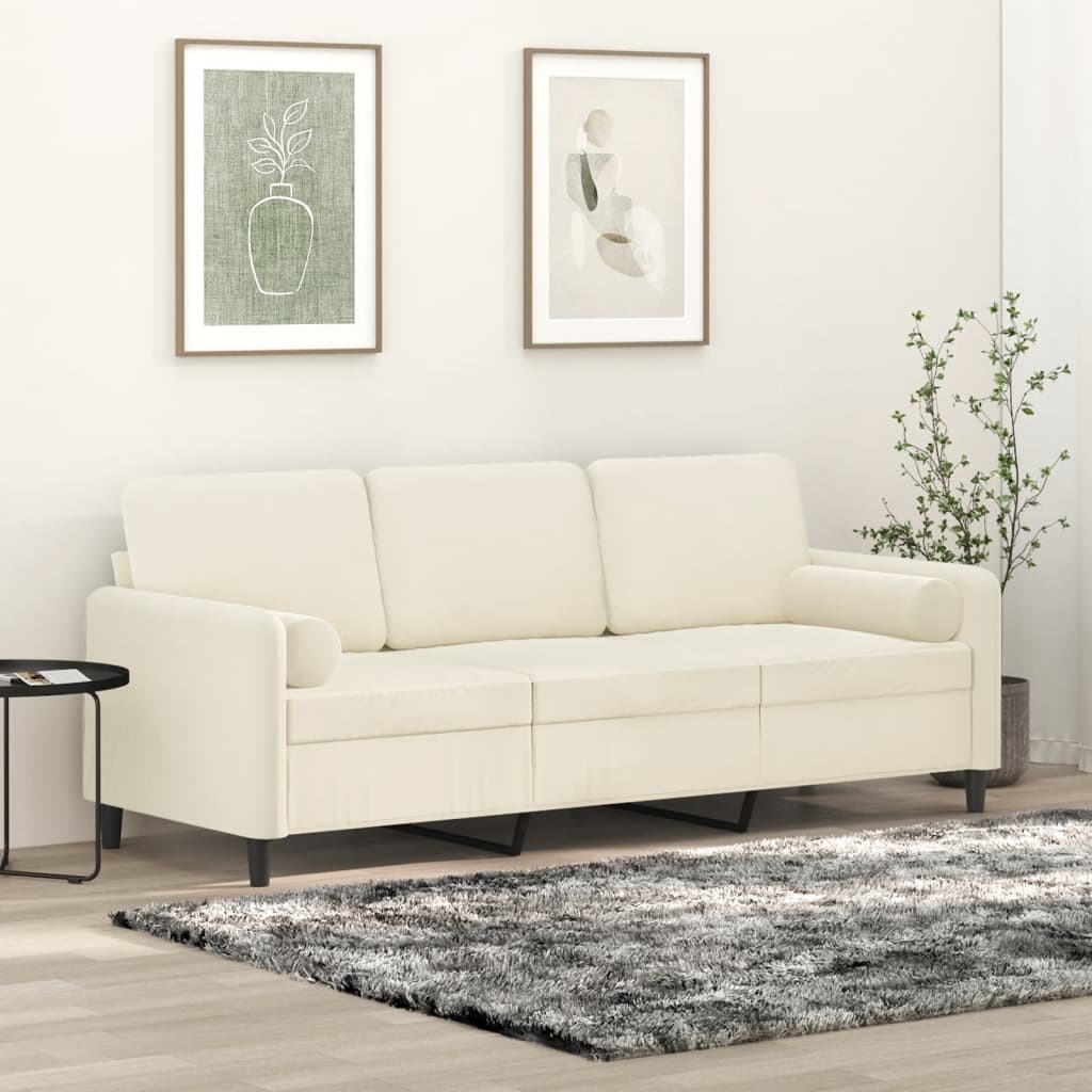 Driezitsbank Met Sierkussens Fluweel Kleurig 180 cm crème