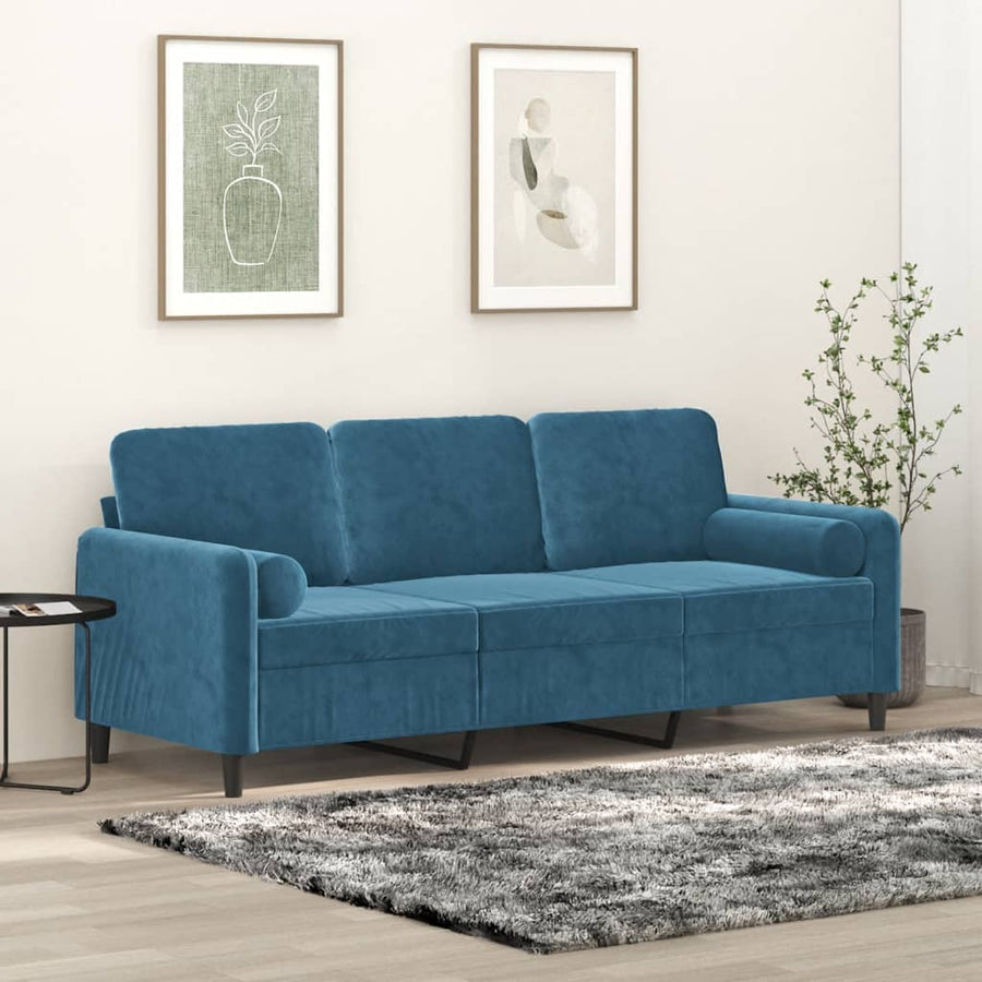 Driezitsbank Met Sierkussens Fluweel 180 cm Blauw