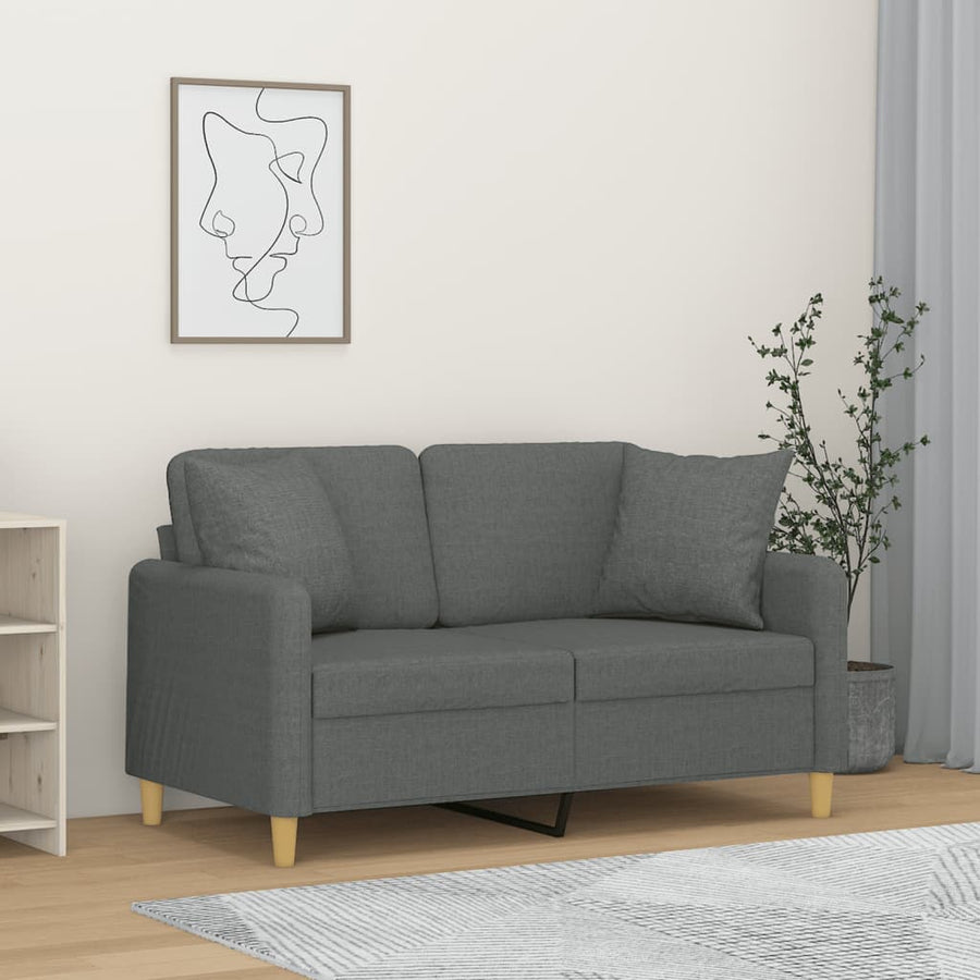 Tweezitsbank Met Sierkussens Stof 120 cm Donkergrijs