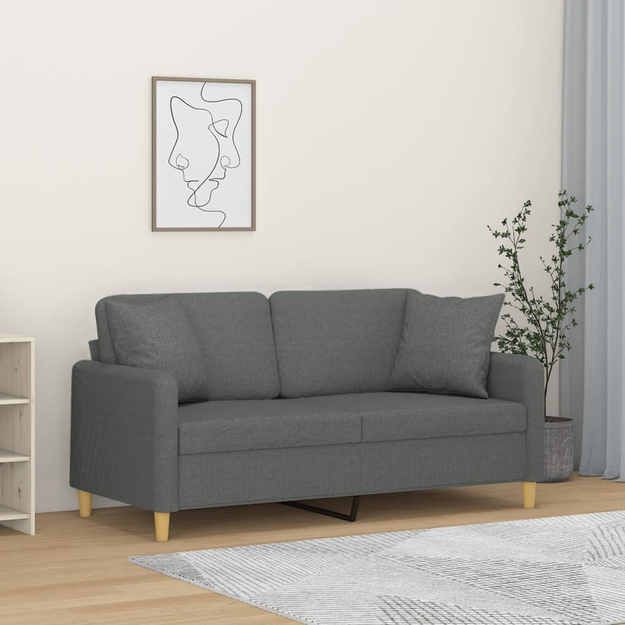 Tweezitsbank Met Sierkussens Stof 140 cm Donkergrijs