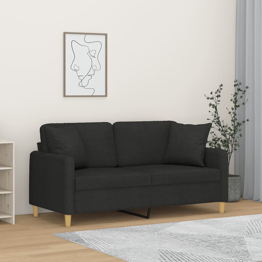 Tweezitsbank Met Sierkussens Stof 140 cm Zwart