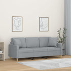 Three-seater sofa with decorative cushions 180 cm fabric light grey