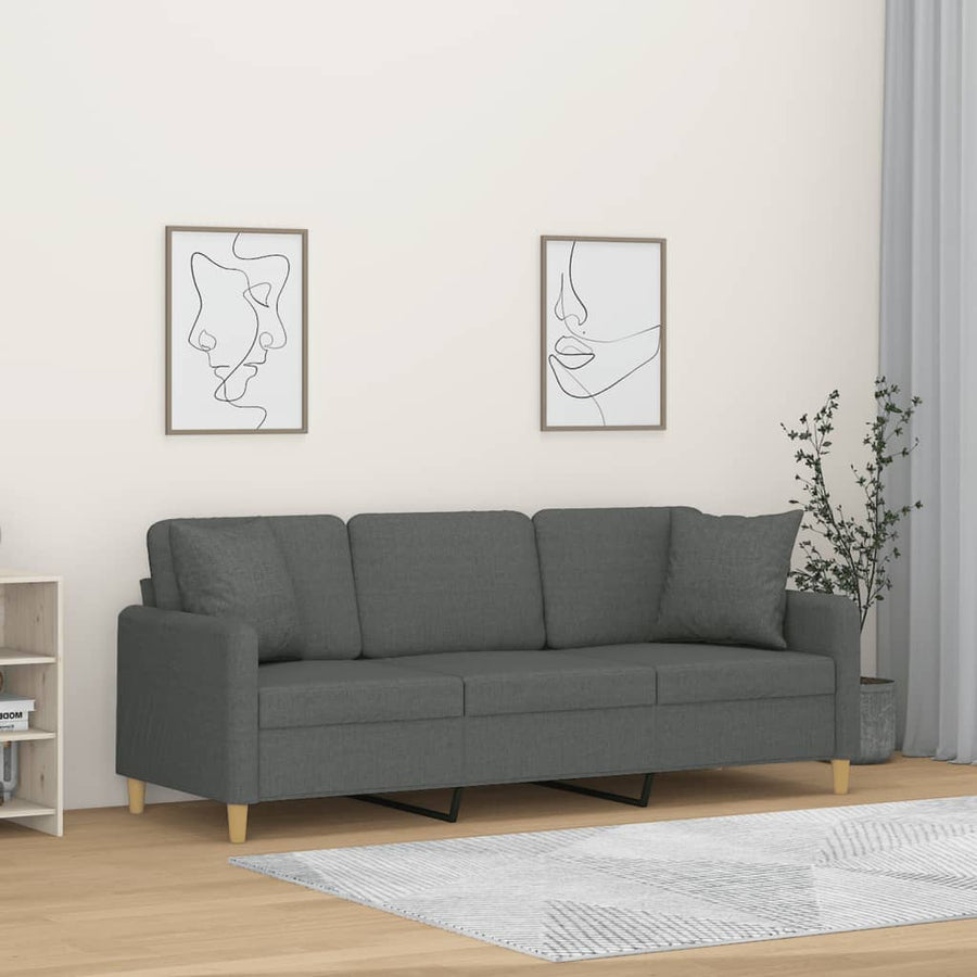 Driezitsbank Met Sierkussens Stof 180 cm Donkergrijs