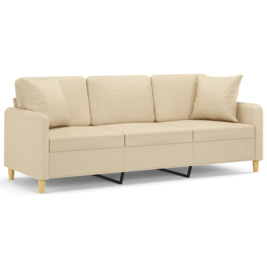 Driezitsbank Met Sierkussens Stof Kleurig 180 cm Crème