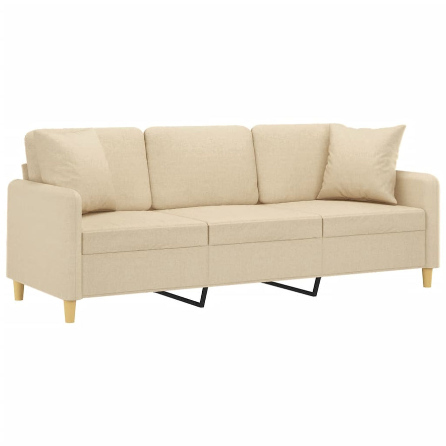 Driezitsbank Met Sierkussens Stof Kleurig 180 cm Crème