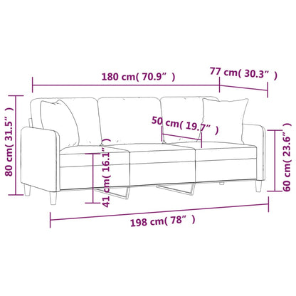 Driezitsbank Met Sierkussens Stof Kleurig 180 cm Crème