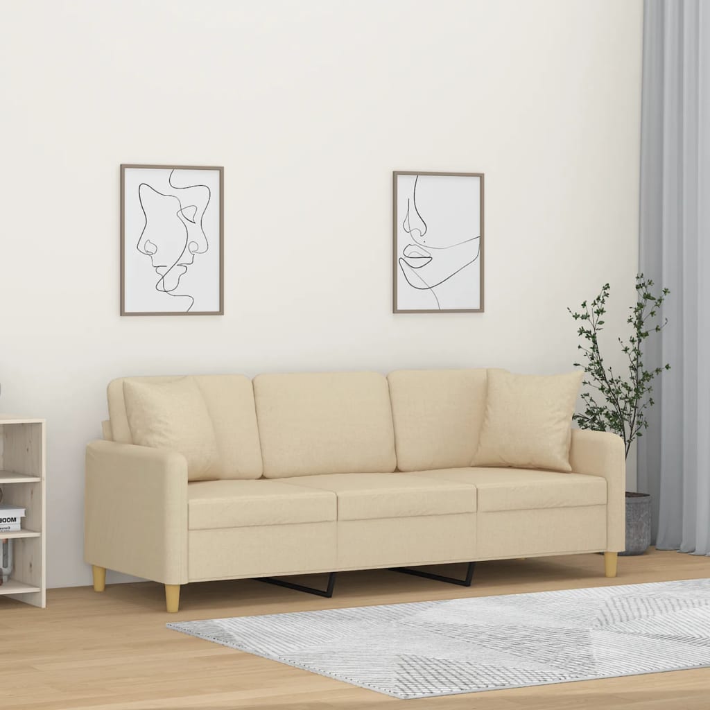 Driezitsbank Met Sierkussens Stof Kleurig 180 cm Crème