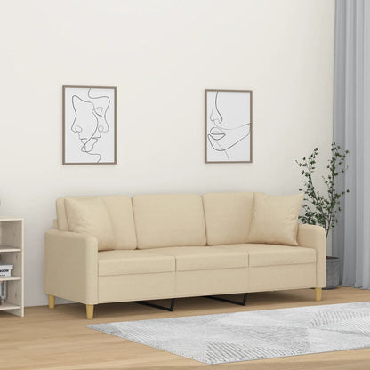 Driezitsbank Met Sierkussens Stof Kleurig 180 cm Crème