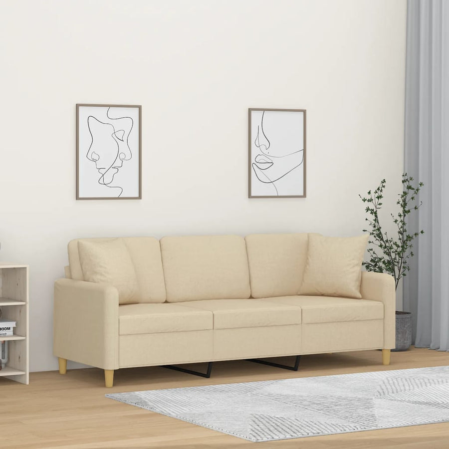Driezitsbank Met Sierkussens Stof Kleurig 180 cm Crème