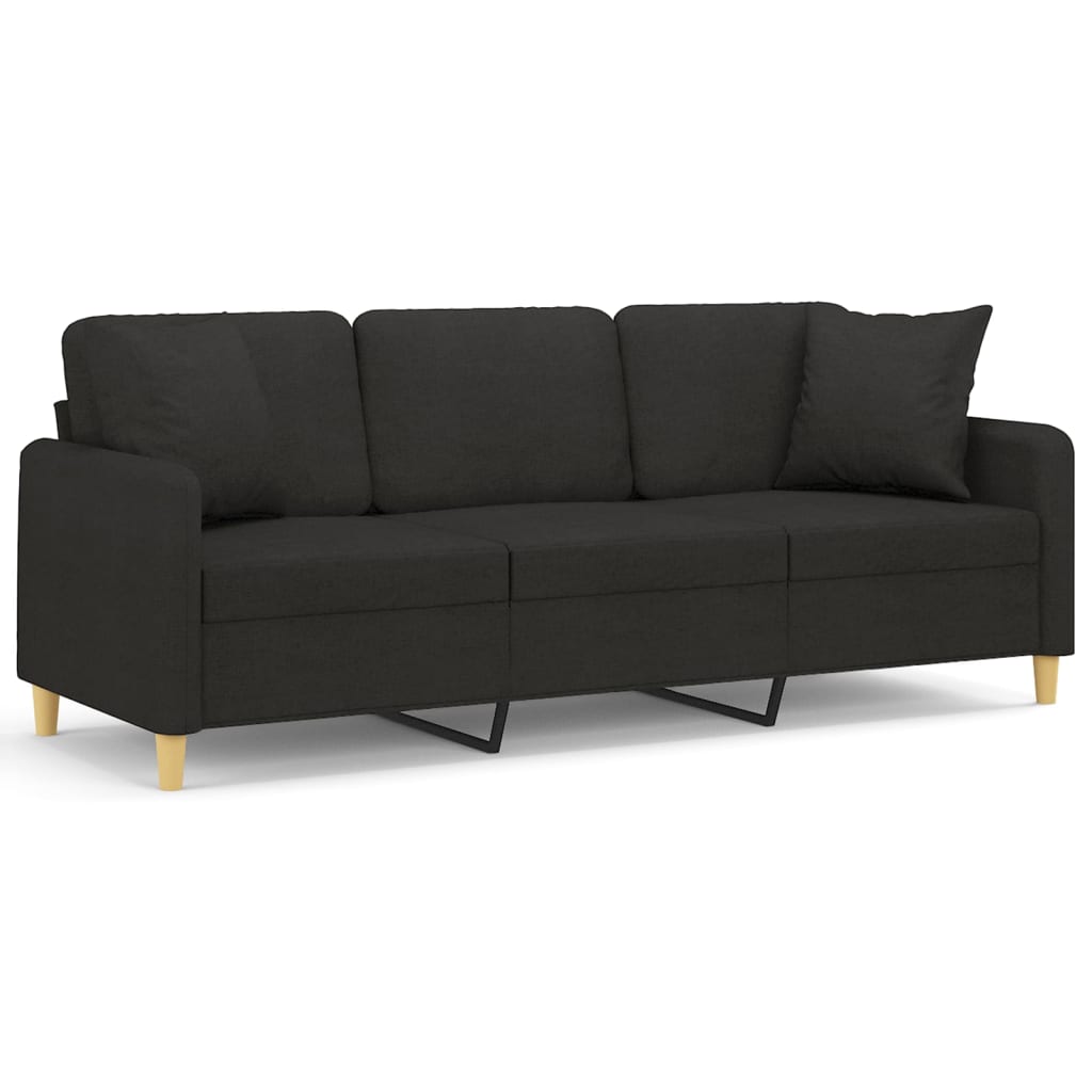 Driezitsbank Met Sierkussens Stof 180 cm Zwart