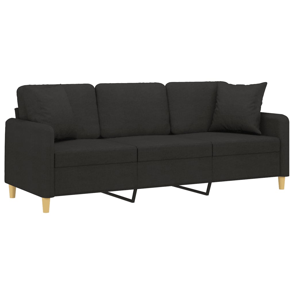Driezitsbank Met Sierkussens Stof 180 cm Zwart