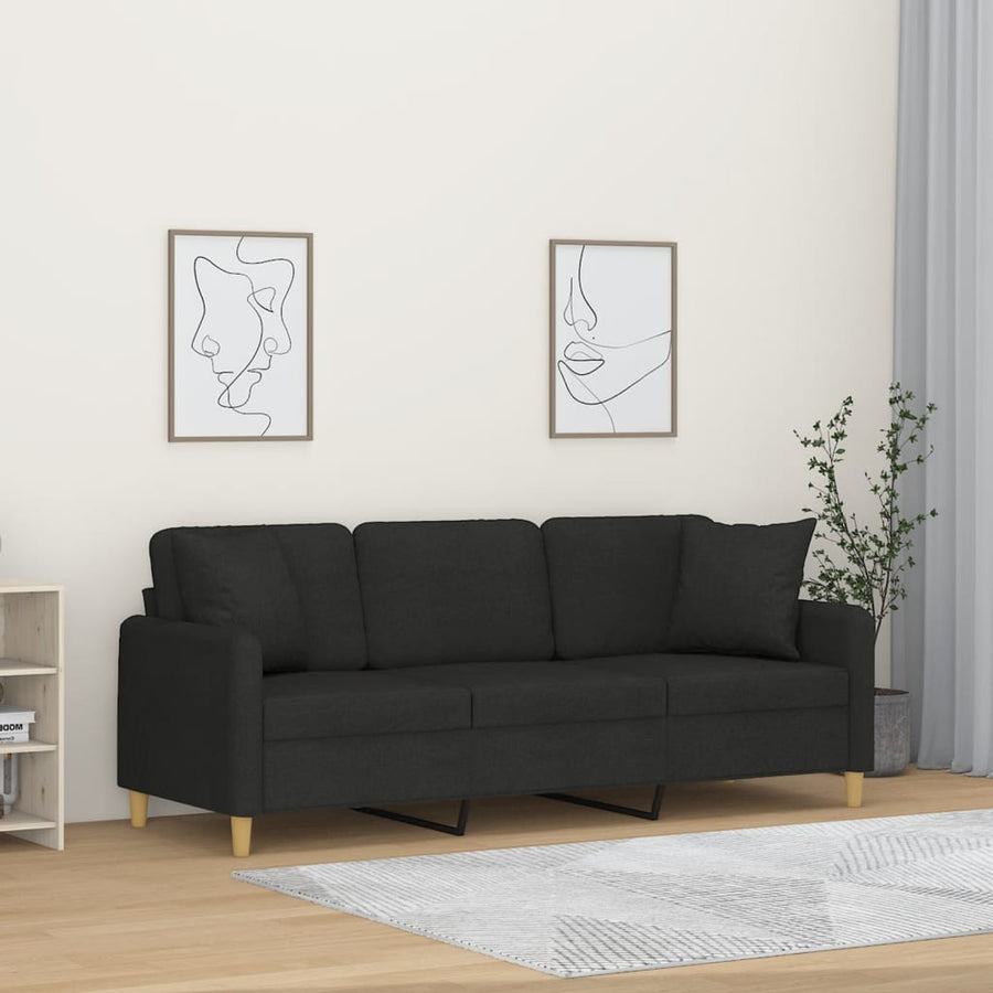 Driezitsbank Met Sierkussens Stof 180 cm Zwart