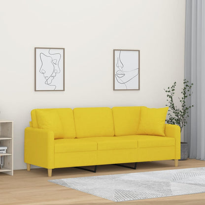 Driezitsbank Met Sierkussens Stof 180 cm Lichtgeel