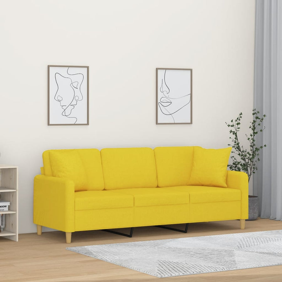Driezitsbank Met Sierkussens Stof 180 cm Lichtgeel