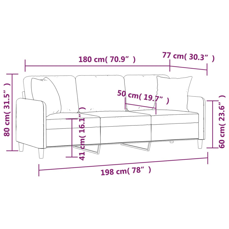Driezitsbank Met Sierkussens Stof 180 cm Taupe