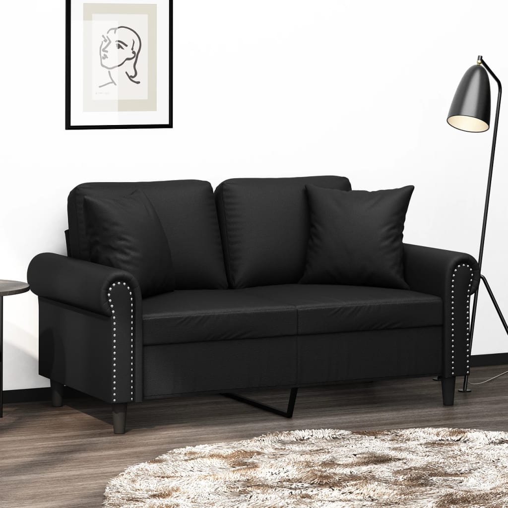 Tweezitsbank Met Sierkussens Kunstleer 120 cm Zwart