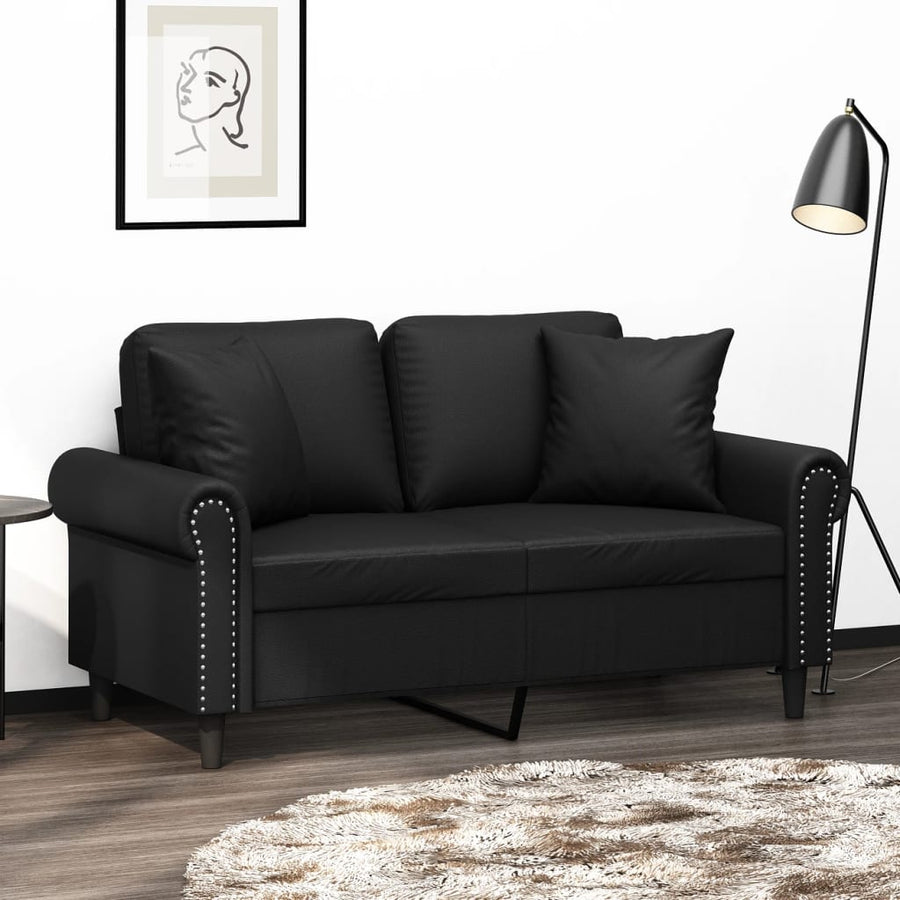 Tweezitsbank Met Sierkussens Kunstleer 120 cm Zwart