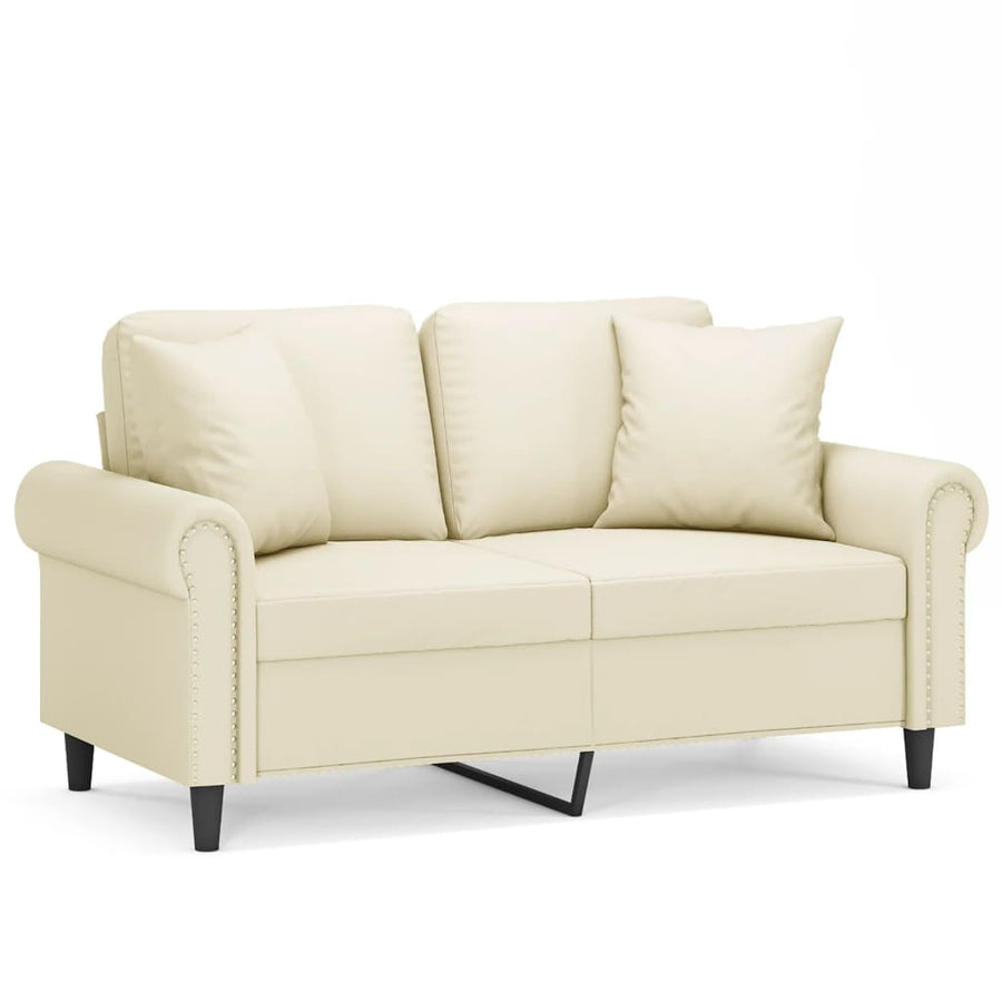 Tweezitsbank Met Sierkussens Kunstleer Kleurig 120 cm Crème