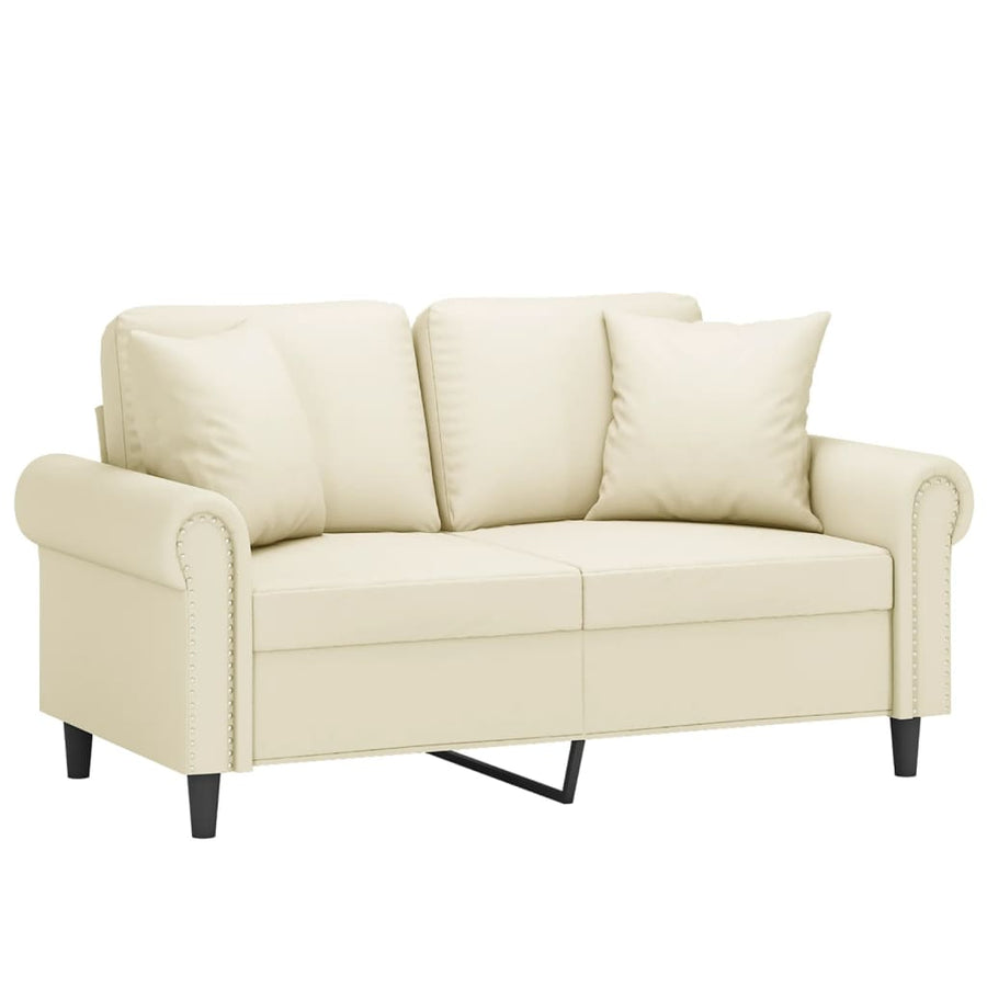 Tweezitsbank Met Sierkussens Kunstleer Kleurig 120 cm Crème