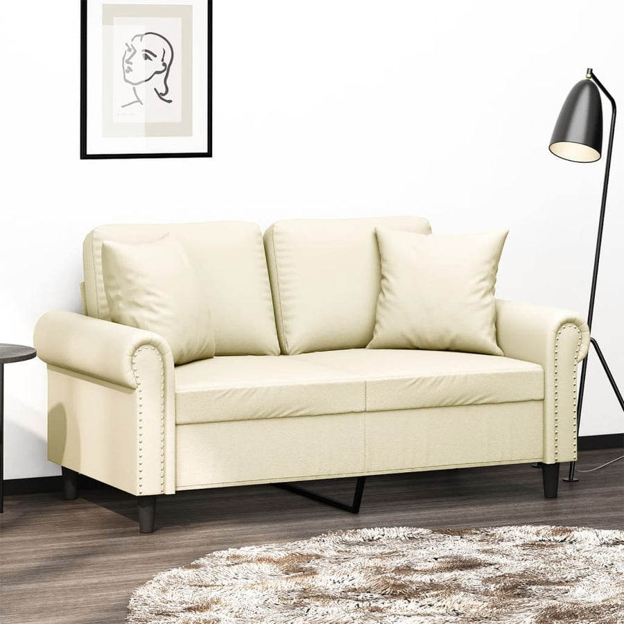 Tweezitsbank Met Sierkussens Kunstleer Kleurig 120 cm Crème