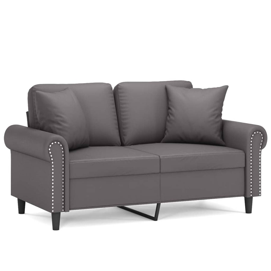 Tweezitsbank Met Sierkussens Kunstleer Grijs 120 cm