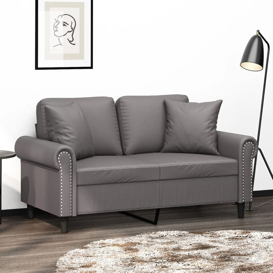 Tweezitsbank Met Sierkussens Kunstleer Grijs 120 cm