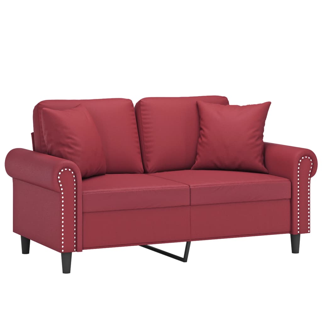 Tweezitsbank Met Sierkussens Kunstleer 120 cm Wijnrood