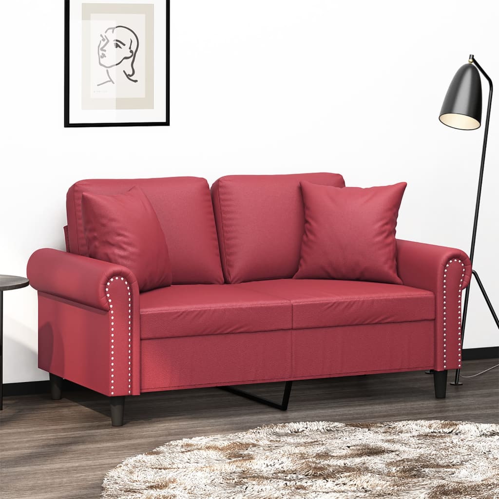 Tweezitsbank Met Sierkussens Kunstleer 120 cm Wijnrood