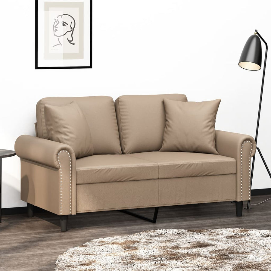 Tweezitsbank Met Sierkussens Kunstleer Kleurig 120 cm Cappuccino