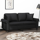 Two-seater sofa with throw pillows 140 cm faux leather black