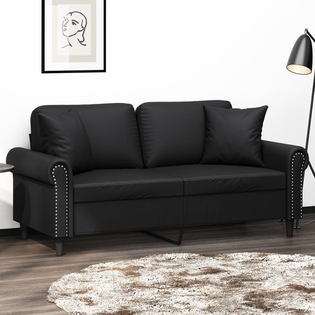Tweezitsbank Met Sierkussens Kunstleer 140 cm Zwart