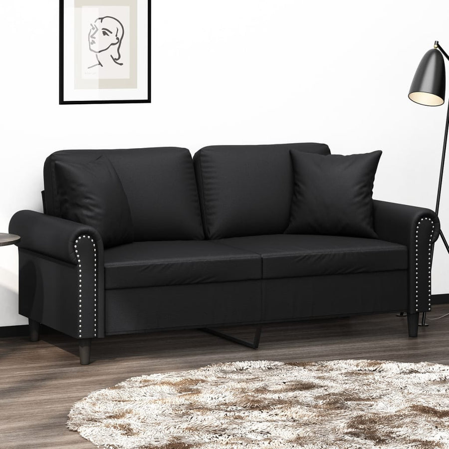 Tweezitsbank Met Sierkussens Kunstleer 140 cm Zwart