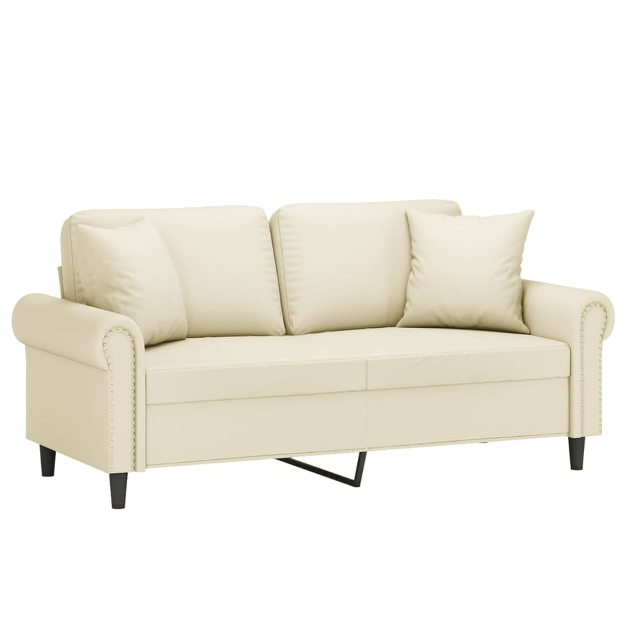 Tweezitsbank Met Sierkussens Kunstleer Kleurig 140 cm Crème