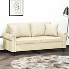 Two-seater sofa with throw pillows 140 cm faux leather cream