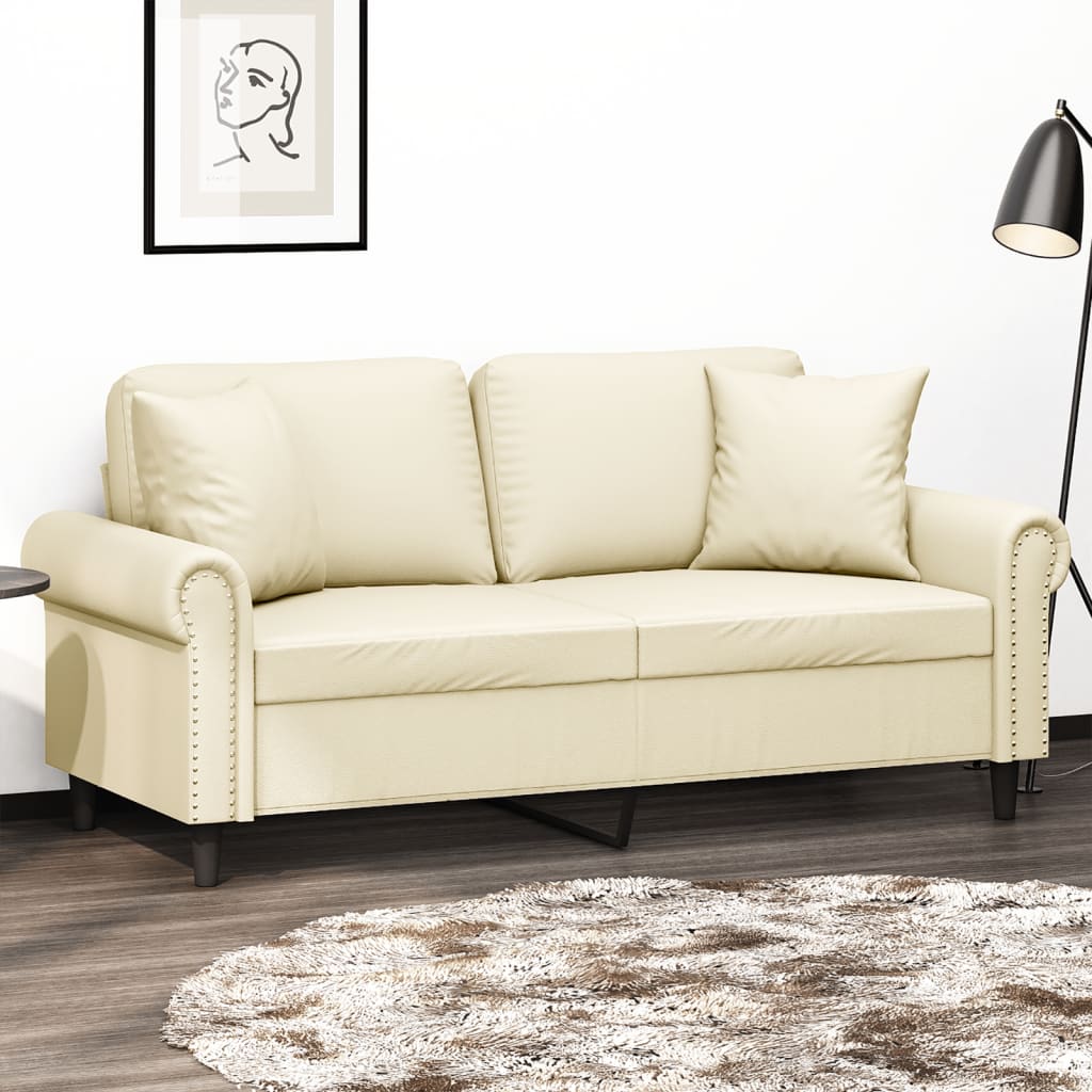 Tweezitsbank Met Sierkussens Kunstleer Kleurig 140 cm Crème