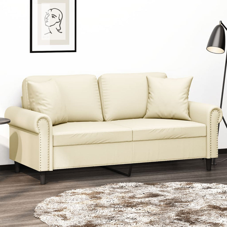 Tweezitsbank Met Sierkussens Kunstleer Kleurig 140 cm Crème