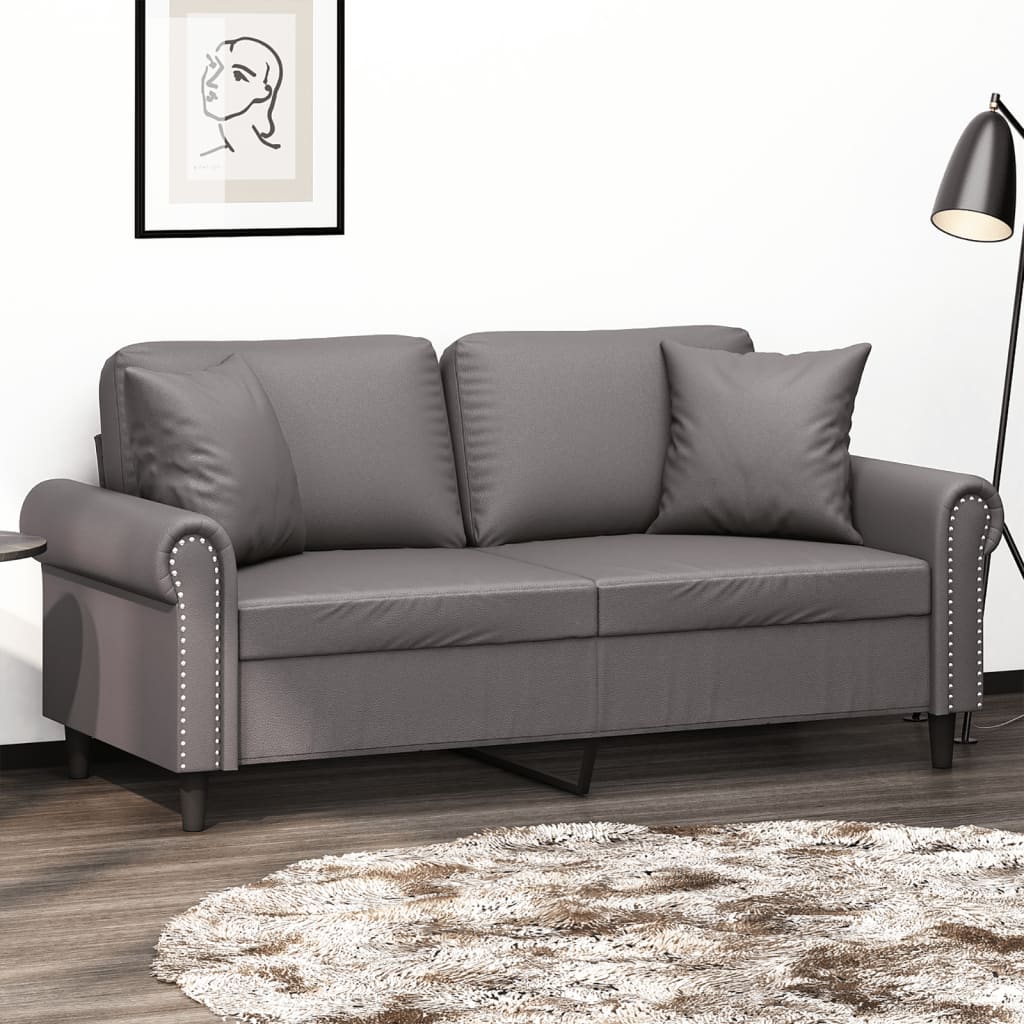 Tweezitsbank Met Sierkussens Kunstleer 140 cm Grijs