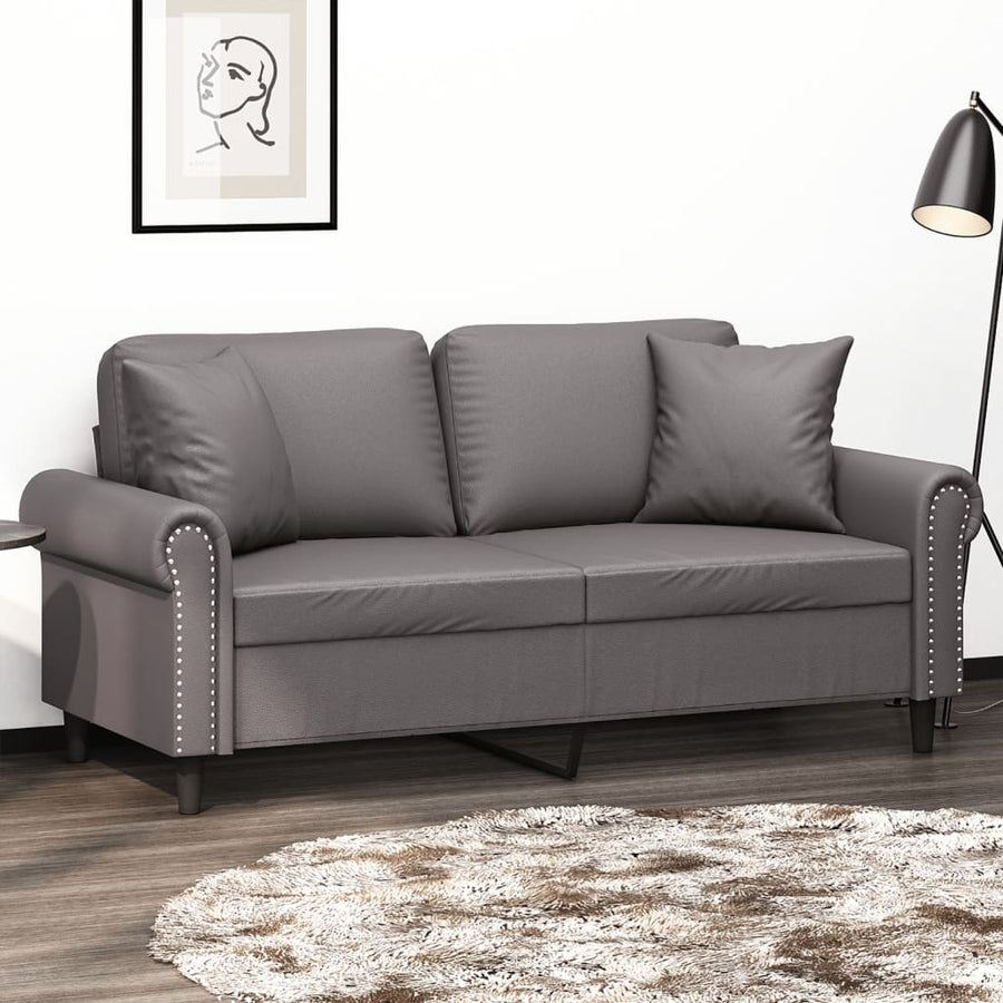 Tweezitsbank Met Sierkussens Kunstleer 140 cm Grijs